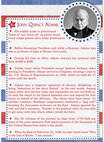 100+ Facts About US Presidents 6- John Quincy Adams